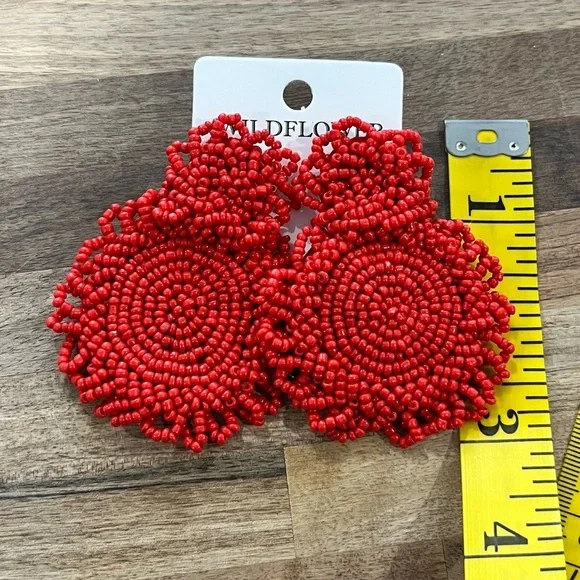 Wildflower Red Beaded Boho Earrings NWT - Picture 3 of 5